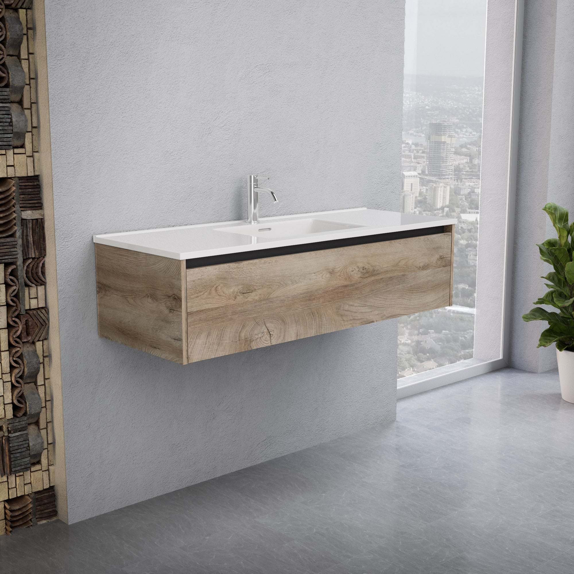 Inda - Mobile bagno L.120 con lavabo lucido / Rovere naturale 1 cassetto - Smeraldo