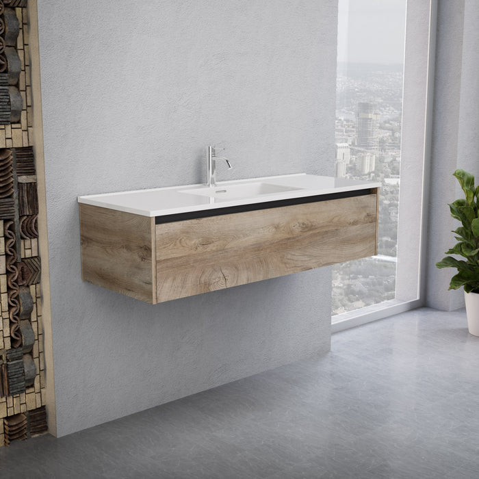 Inda - Mobile bagno L.120 con lavabo lucido / Rovere naturale 1 cassetto - Smeraldo