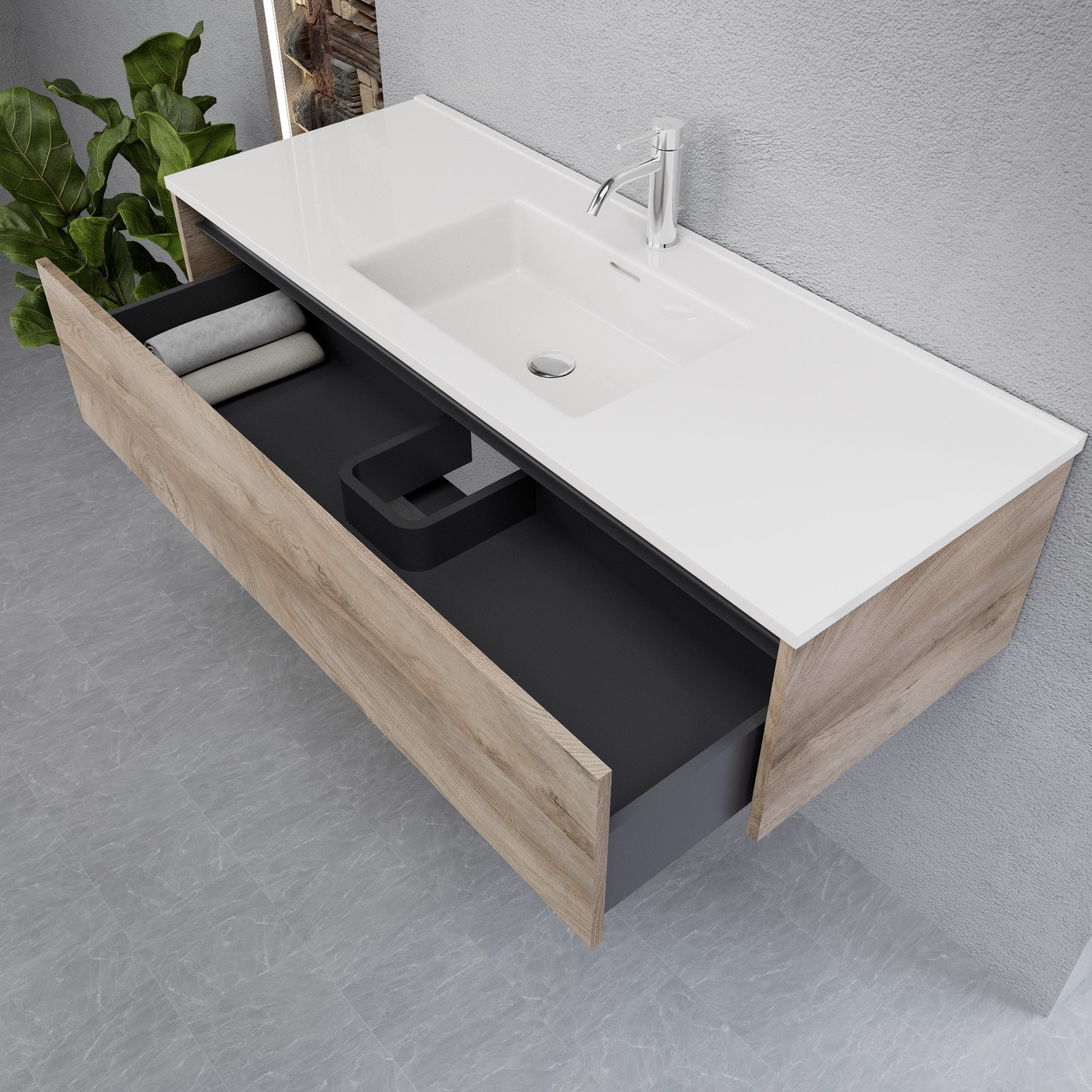 Inda - Mobile bagno L.120 con lavabo lucido / Rovere naturale 1 cassetto - Smeraldo