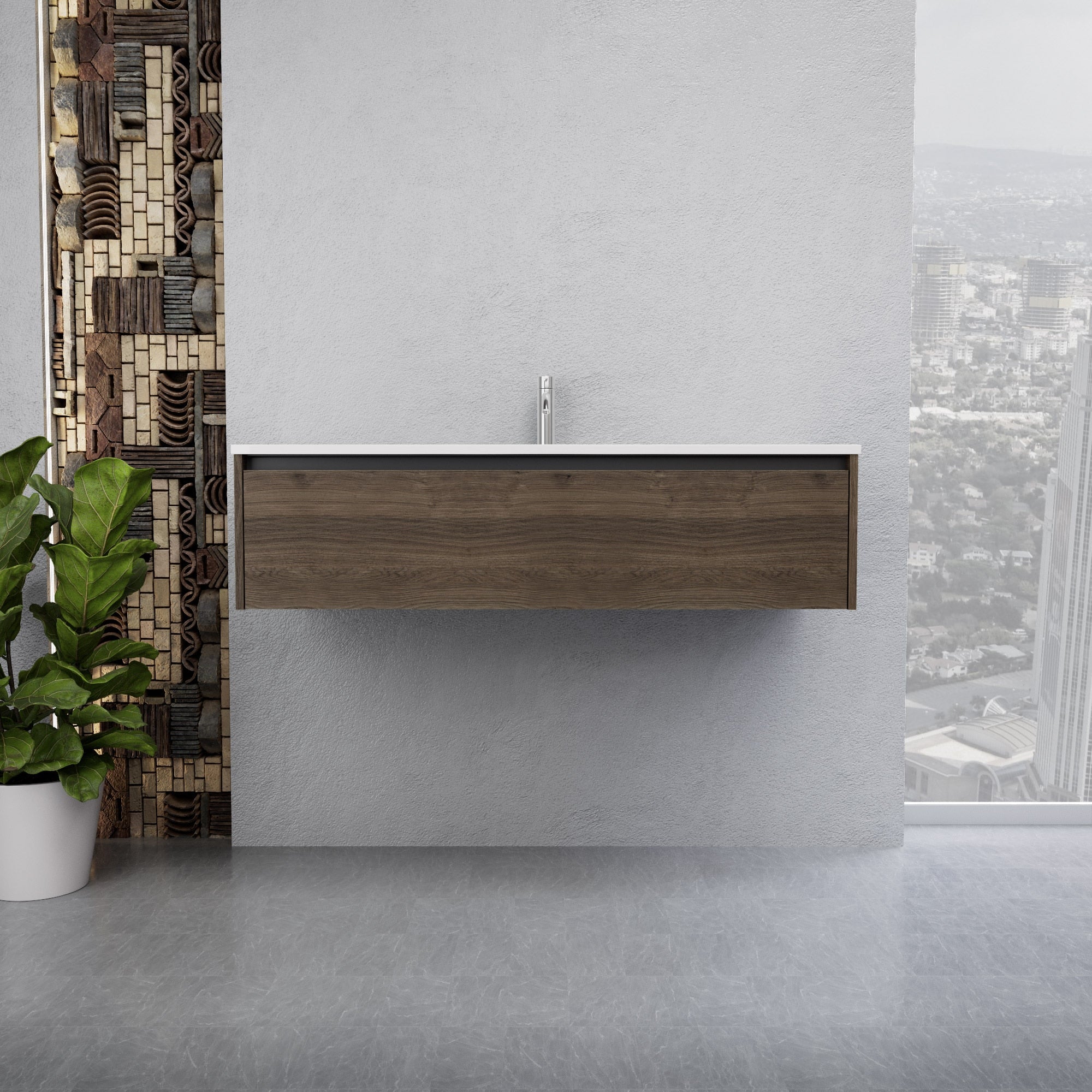 Inda - Mobile bagno L.120 con lavabo lucido / Rovere castano 1 cassetto - Smeraldo