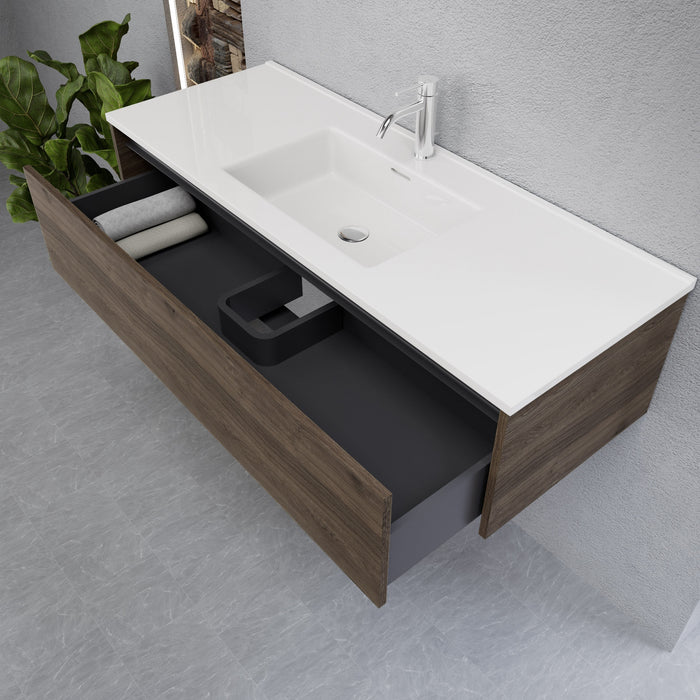 Inda - Mobile bagno L.120 con lavabo lucido / Rovere castano 1 cassetto - Smeraldo