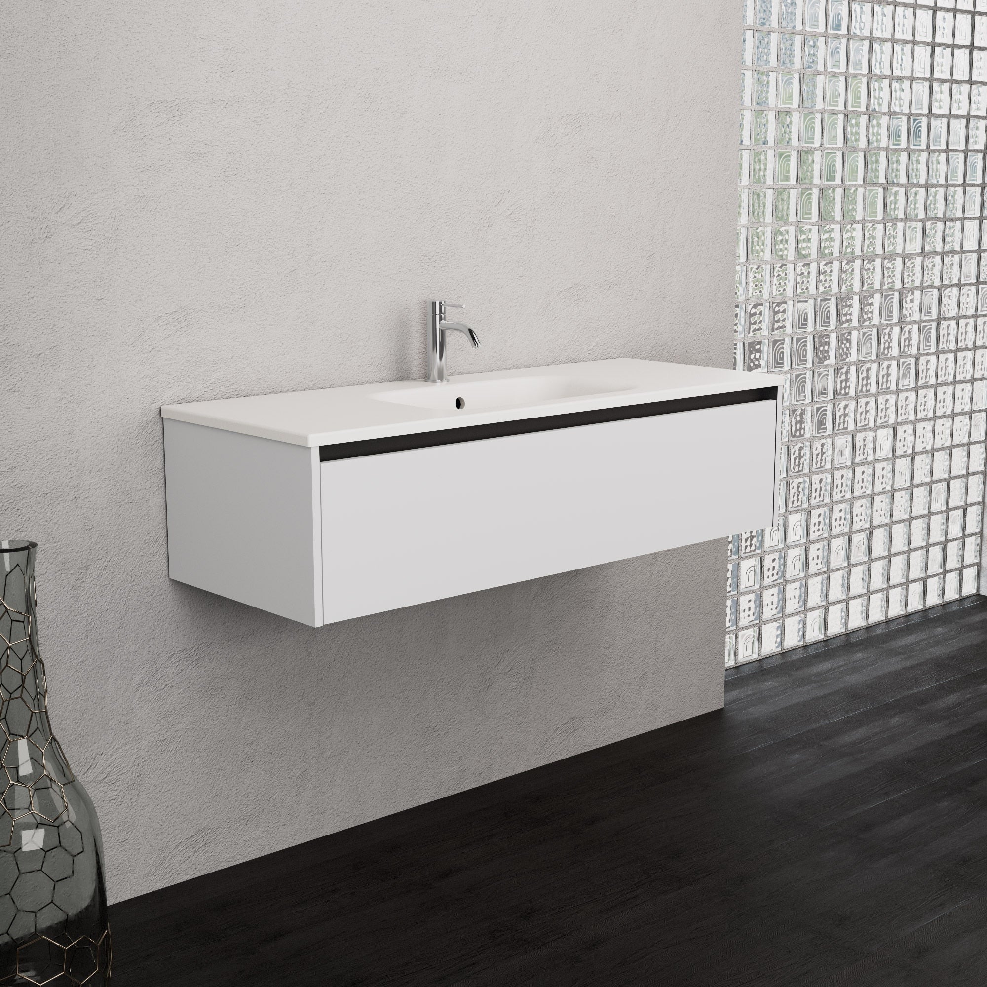 Inda - Mobile bagno L.120 con lavabo opaco / Bianco opaco 1 cassetto - Smeraldo