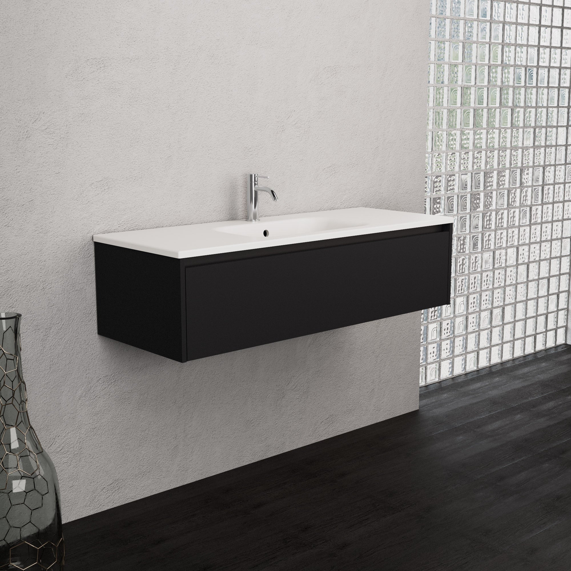 Inda - Mobile bagno L.120 con lavabo opaco / Nero opaco 1 cassetto - Smeraldo