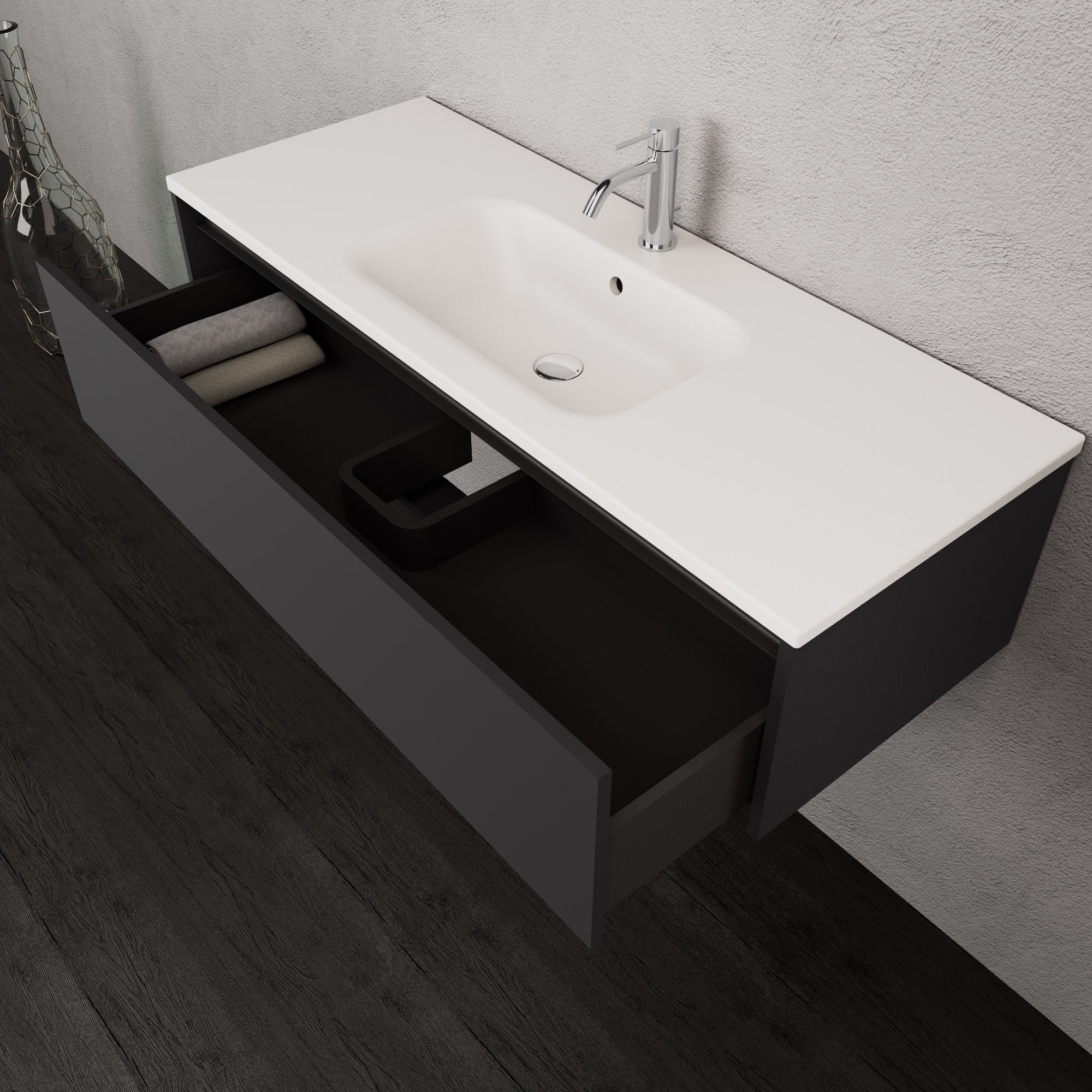 Inda - Mobile bagno L.120 con lavabo opaco / Nero opaco 1 cassetto - Smeraldo