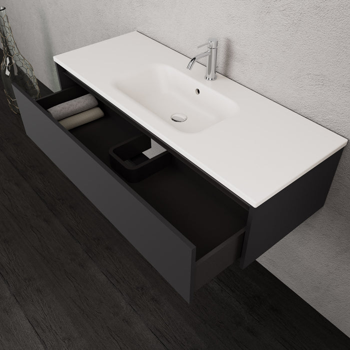 Inda - Mobile bagno L.120 con lavabo opaco / Nero opaco 1 cassetto - Smeraldo