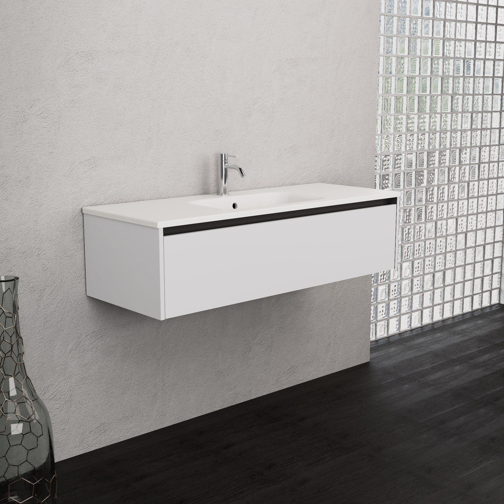 Inda - Mobile bagno L.120 con lavabo opaco / Bianco lucido 1 cassetto - Smeraldo