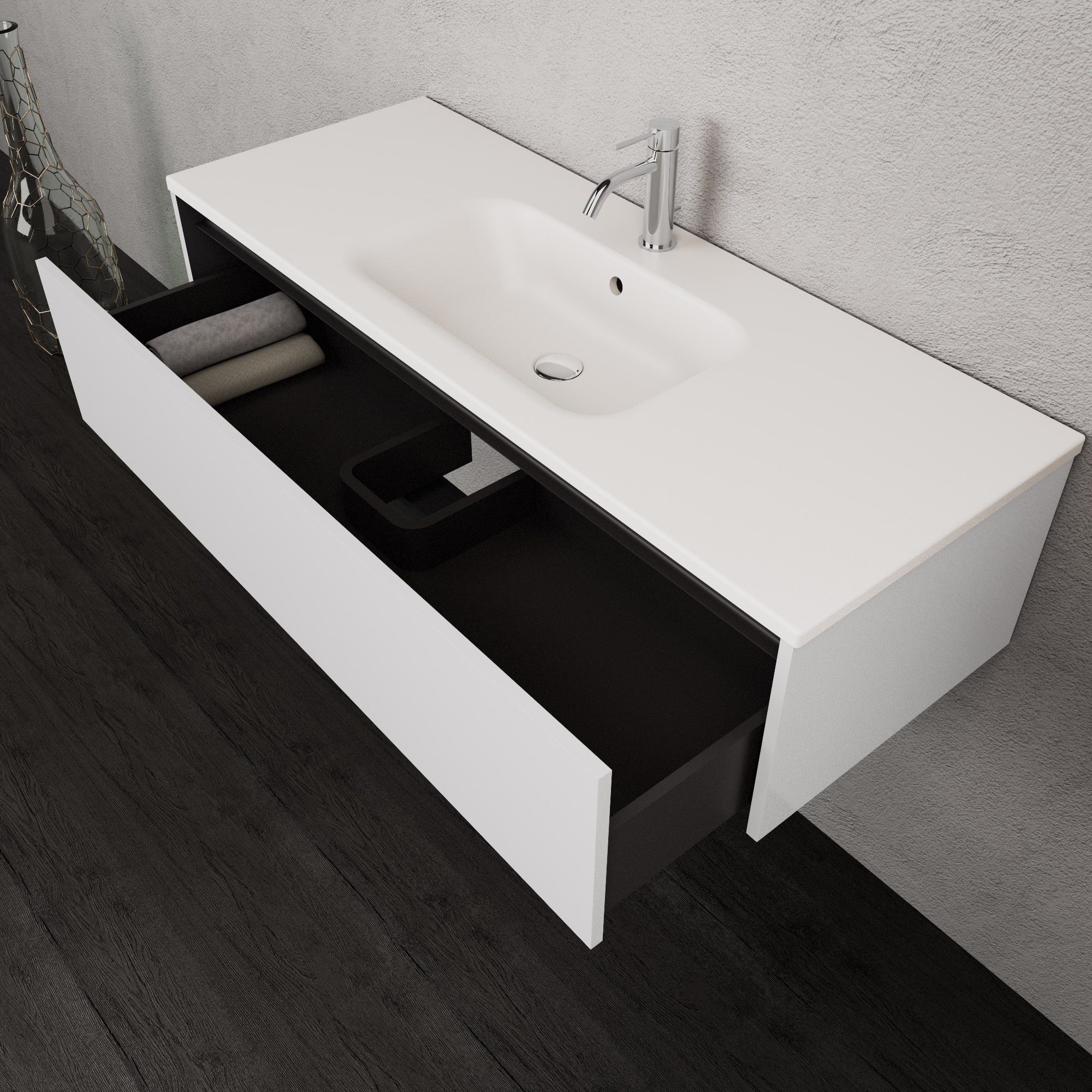 Inda - Mobile bagno L.120 con lavabo opaco / Bianco lucido 1 cassetto - Smeraldo