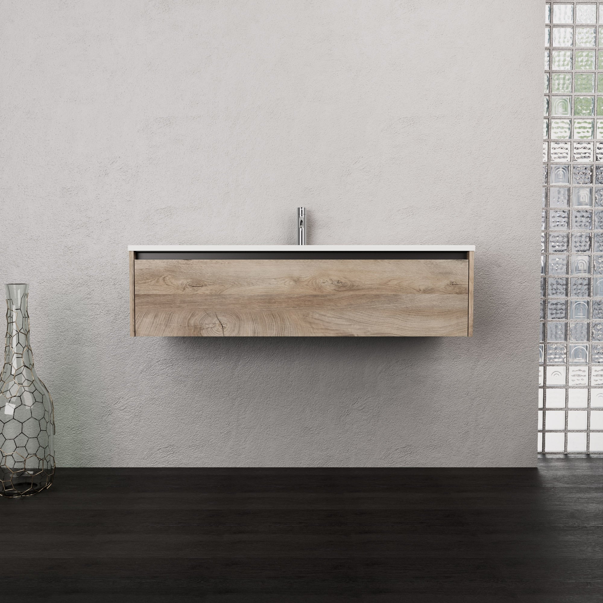 Inda - Mobile bagno L.120 con lavabo opaco / Rovere naturale 1 cassetto - Smeraldo