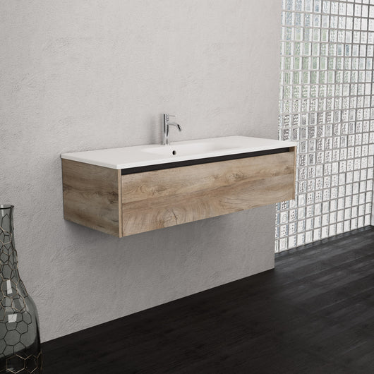 Inda - Mobile bagno L.120 con lavabo opaco / Rovere naturale 1 cassetto - Smeraldo