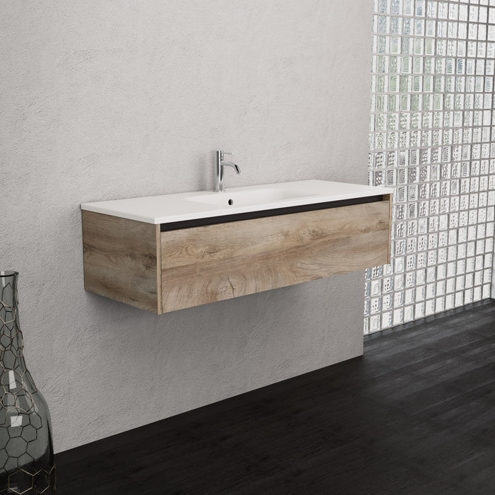 Inda - Mobile bagno L.120 con lavabo opaco / Rovere naturale 1 cassetto - Smeraldo