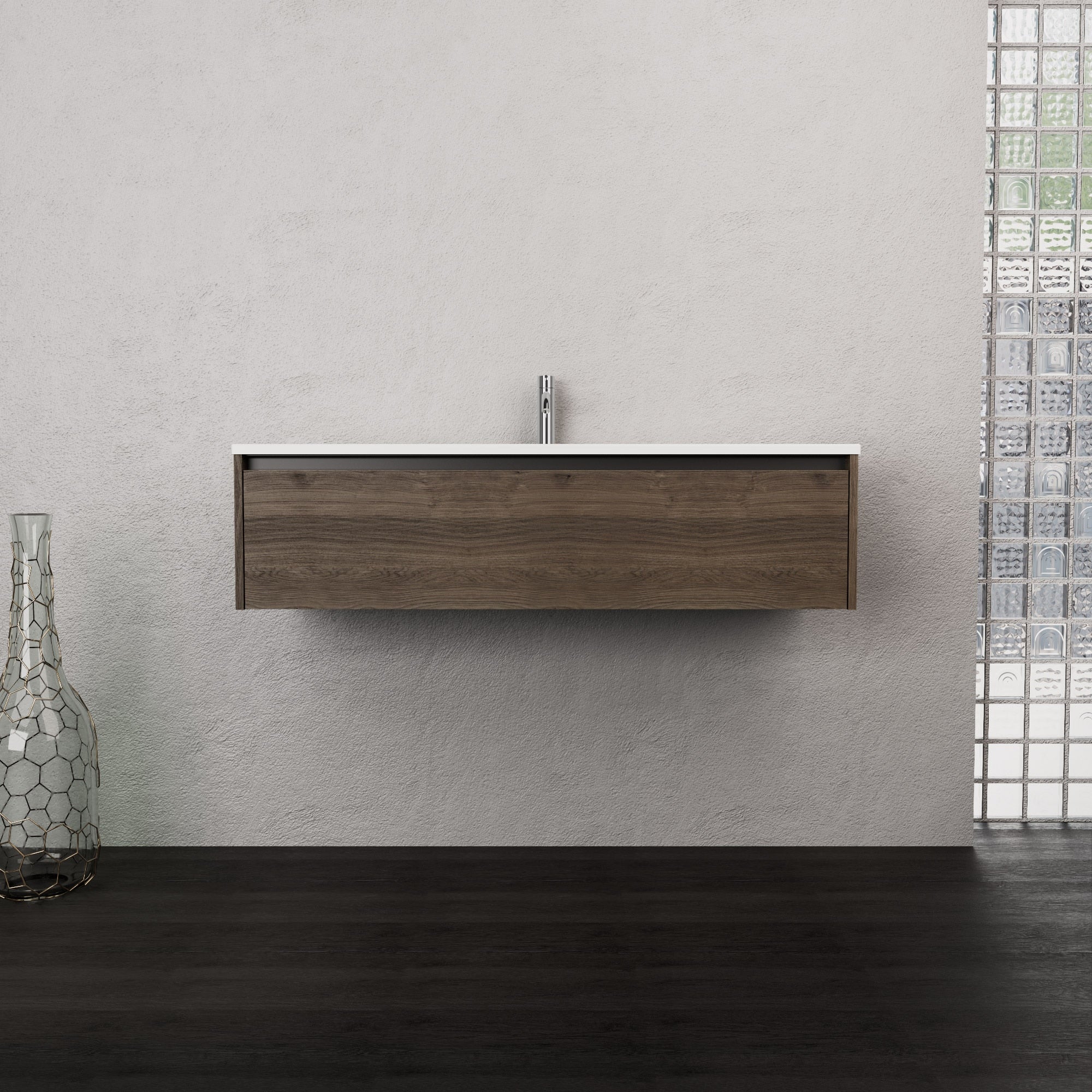 Inda - Mobile bagno L.120 con lavabo opaco / Rovere castano 1 cassetto - Smeraldo