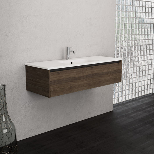 Inda - Mobile bagno L.120 con lavabo opaco / Rovere castano 1 cassetto - Smeraldo