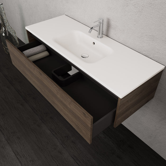 Inda - Mobile bagno L.120 con lavabo opaco / Rovere castano 1 cassetto - Smeraldo