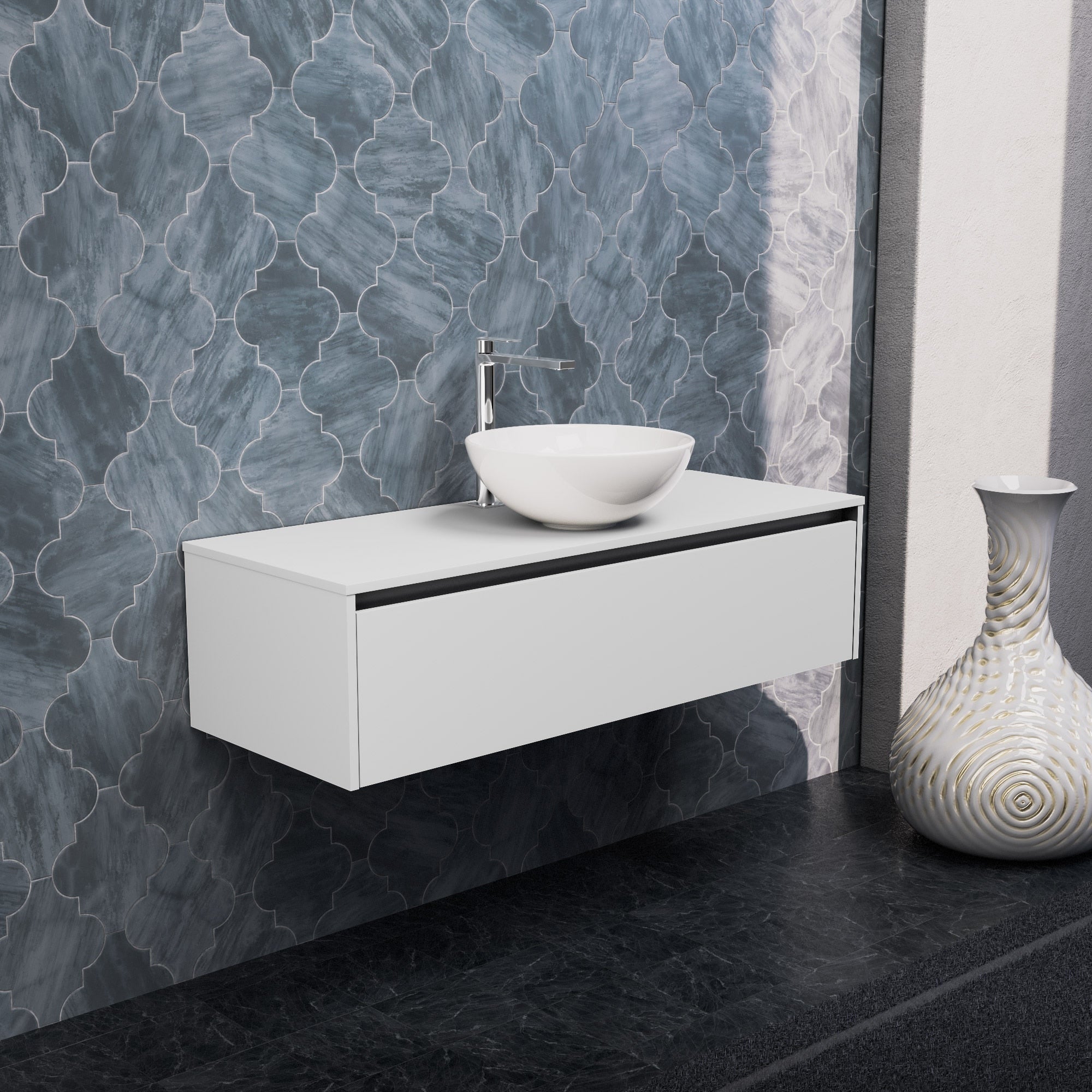 Inda - Mobile bagno L.120 con lavabo in appoggio / Bianco opaco 1 cassetto - Smeraldo