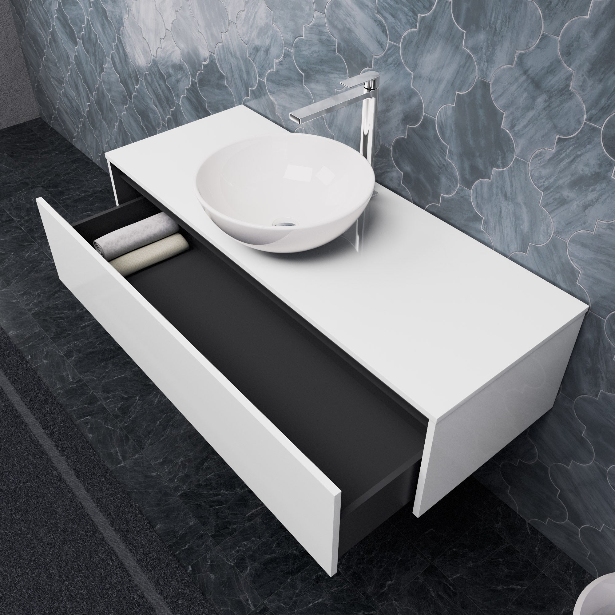 Inda - Mobile bagno L.120 con lavabo in appoggio / Bianco lucido 1 cassetto - Smeraldo