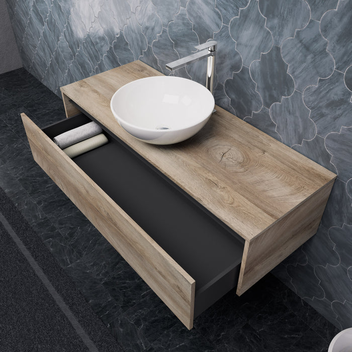 Inda - Mobile bagno L.120 con lavabo in appoggio / Rovere naturale 1 cassetto - Smeraldo