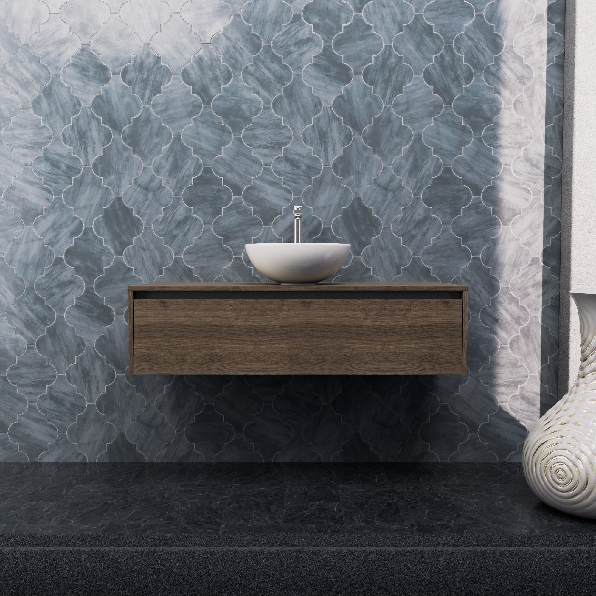 Inda - Mobile bagno L.120 con lavabo in appoggio / Rovere castano 1 cassetto - Smeraldo