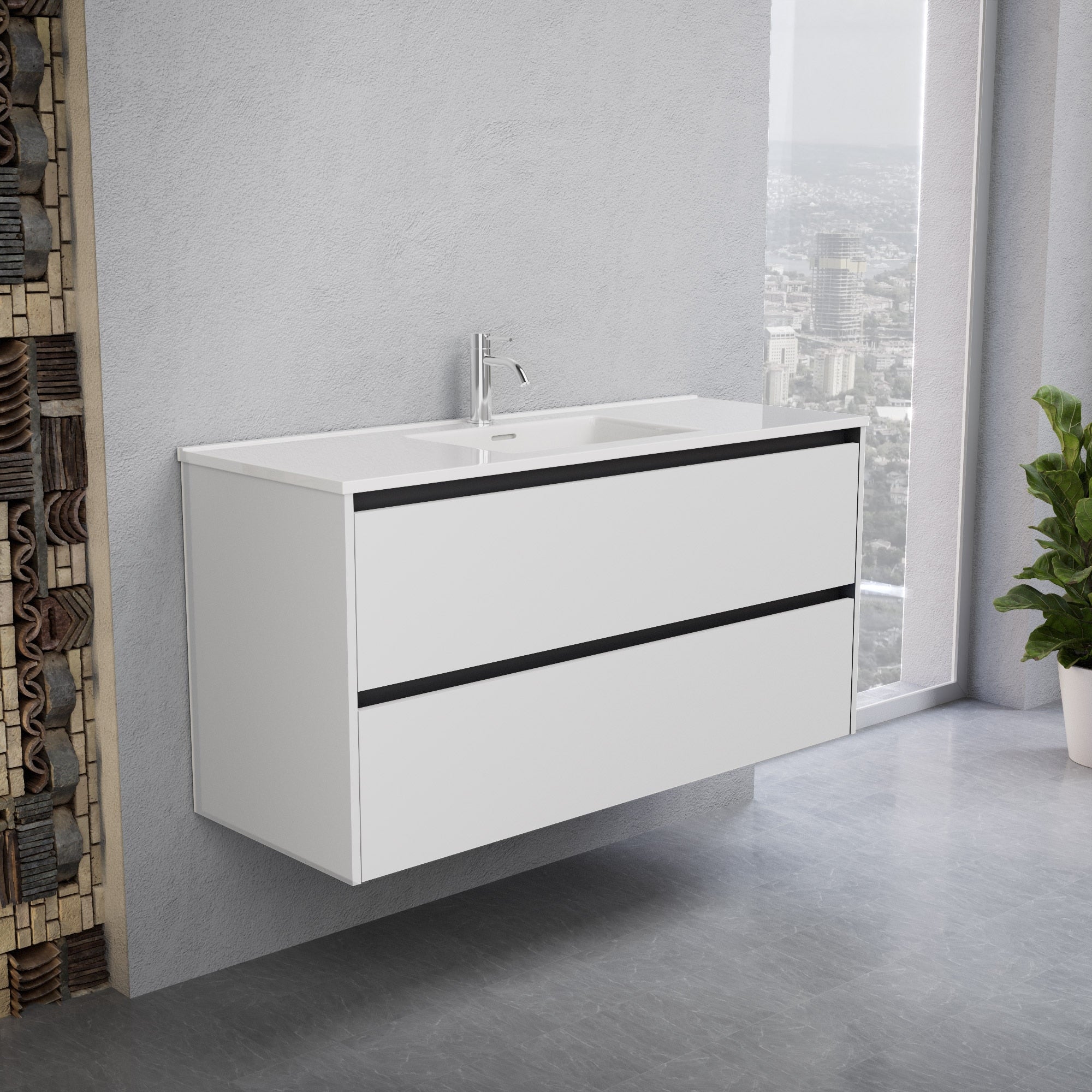 Inda - Mobile bagno L.120 con lavabo lucido / Bianco opaco 2 cassetti - Smeraldo