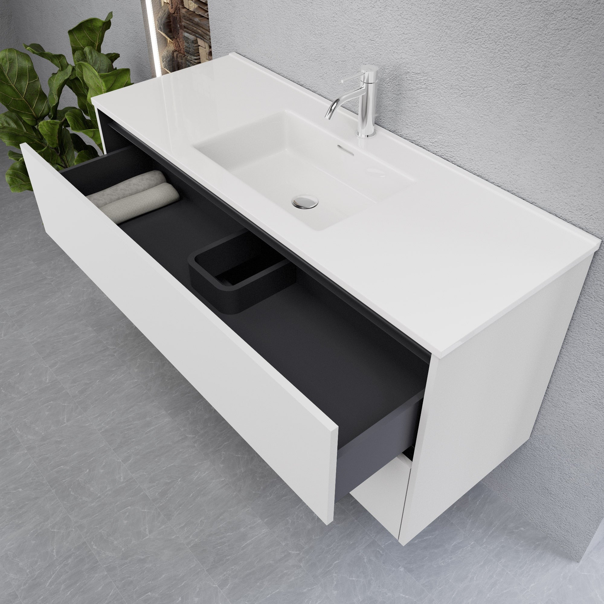 Inda - Mobile bagno L.120 con lavabo lucido / Bianco opaco 2 cassetti - Smeraldo