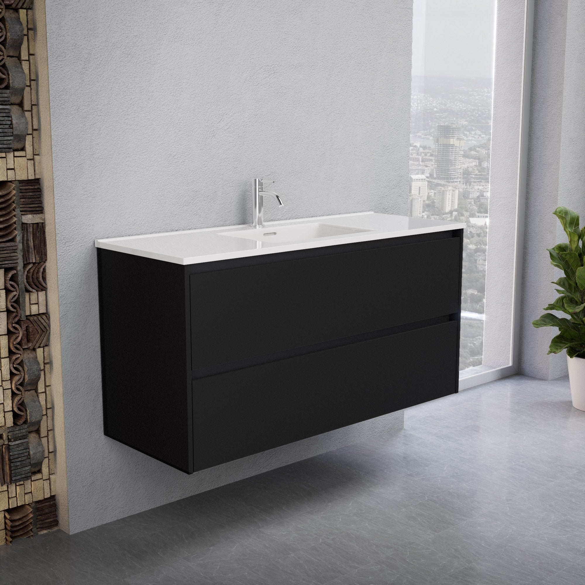 Inda - Mobile bagno L.120 con lavabo lucido / Nero opaco 2 cassetti - Smeraldo