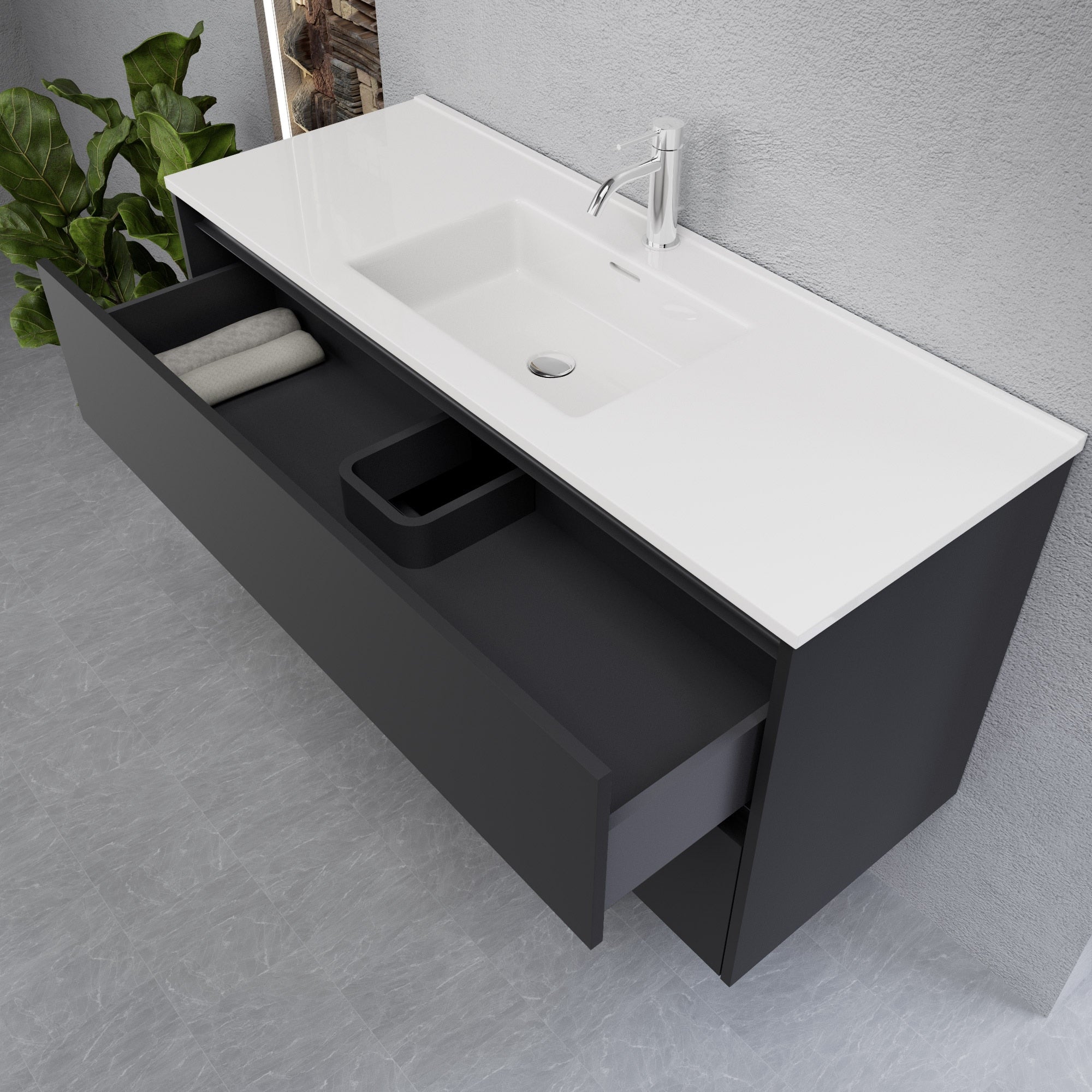 Inda - Mobile bagno L.120 con lavabo lucido / Nero opaco 2 cassetti - Smeraldo