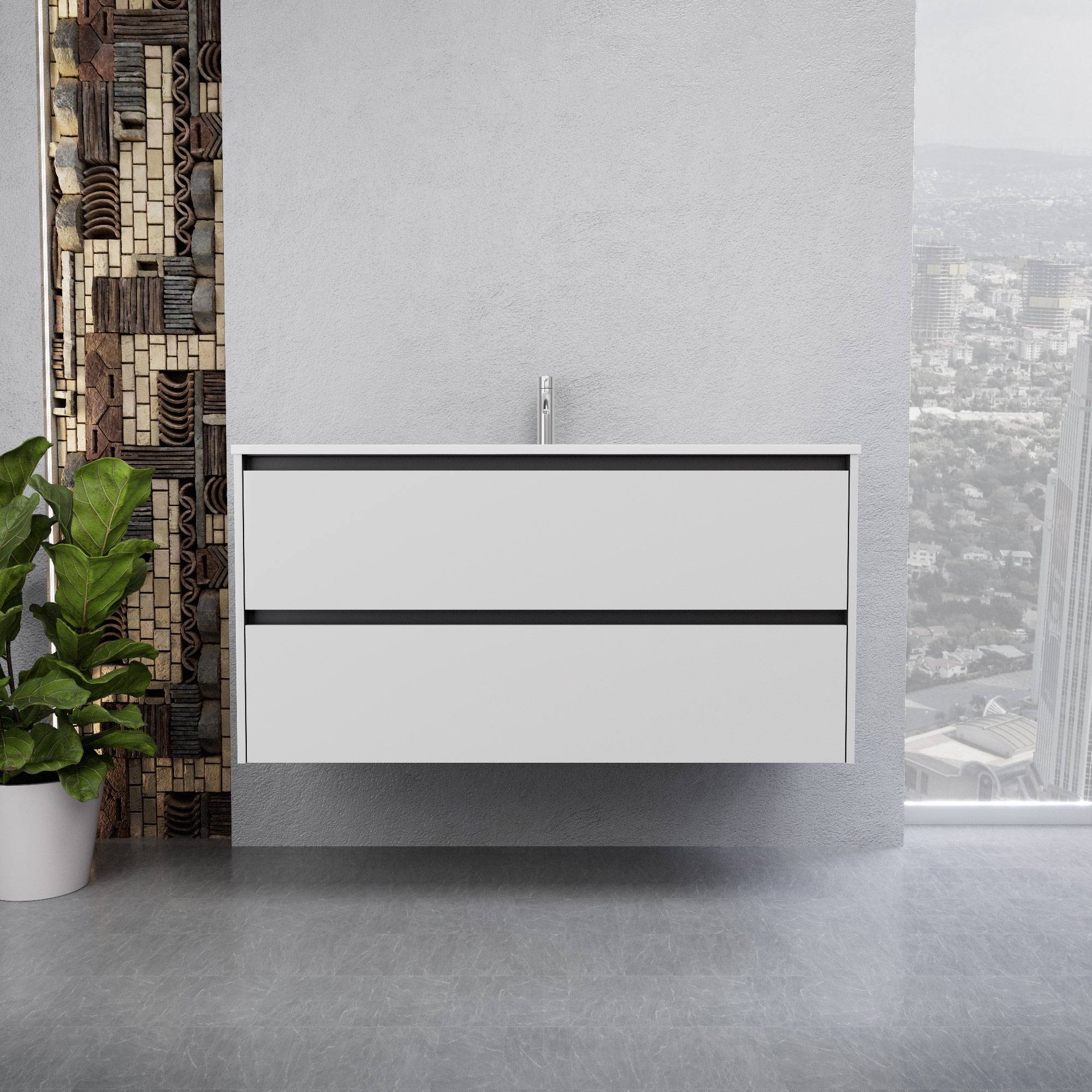 Inda - Mobile bagno L.120 con lavabo lucido / Bianco lucido 2 cassetti - Smeraldo