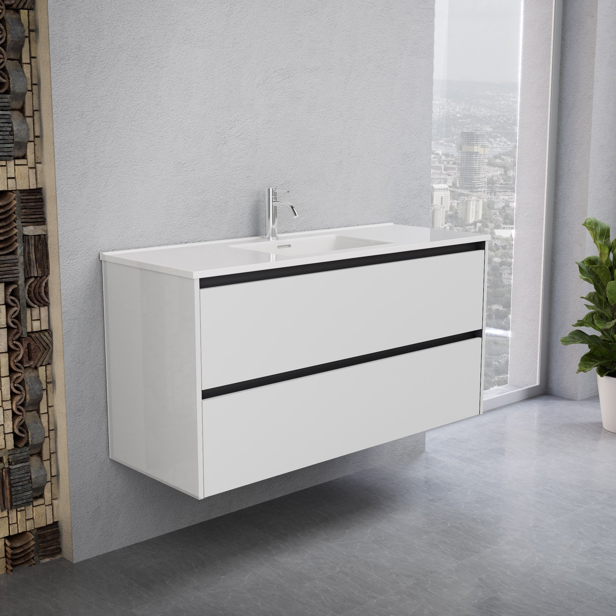 Inda - Mobile bagno L.120 con lavabo lucido / Bianco lucido 2 cassetti - Smeraldo