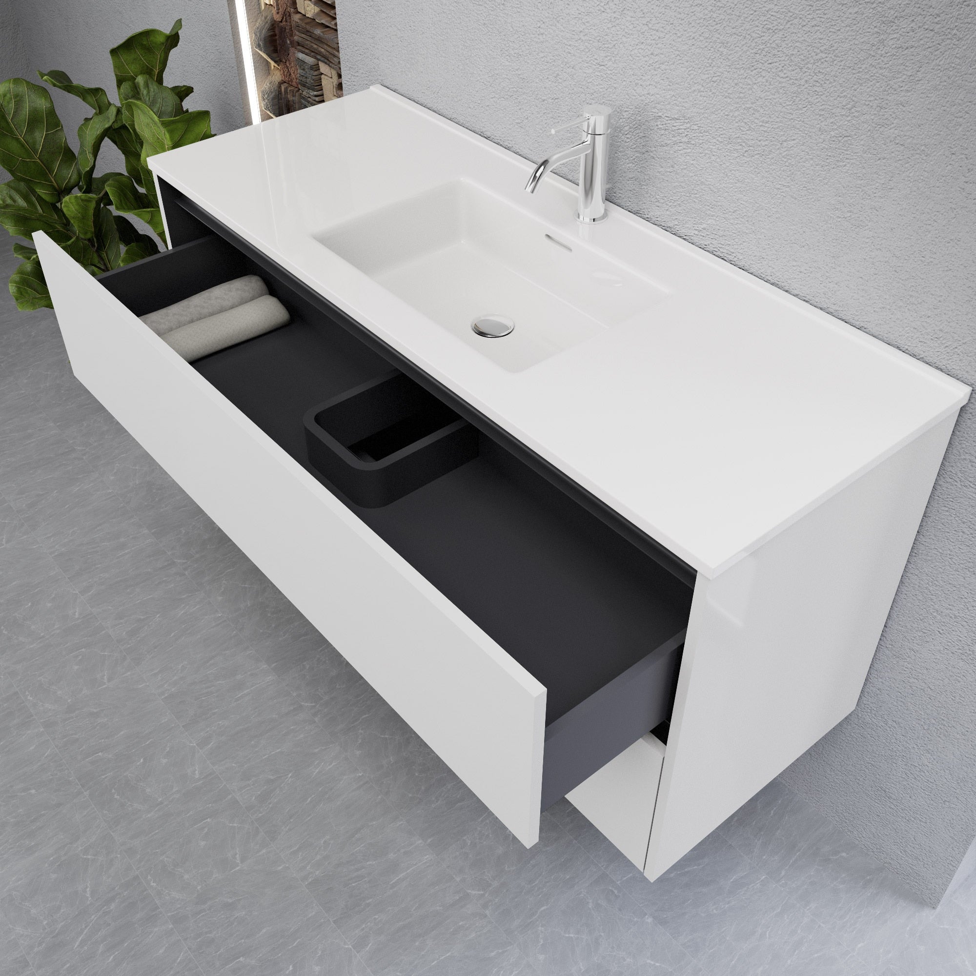 Inda - Mobile bagno L.120 con lavabo lucido / Bianco lucido 2 cassetti - Smeraldo