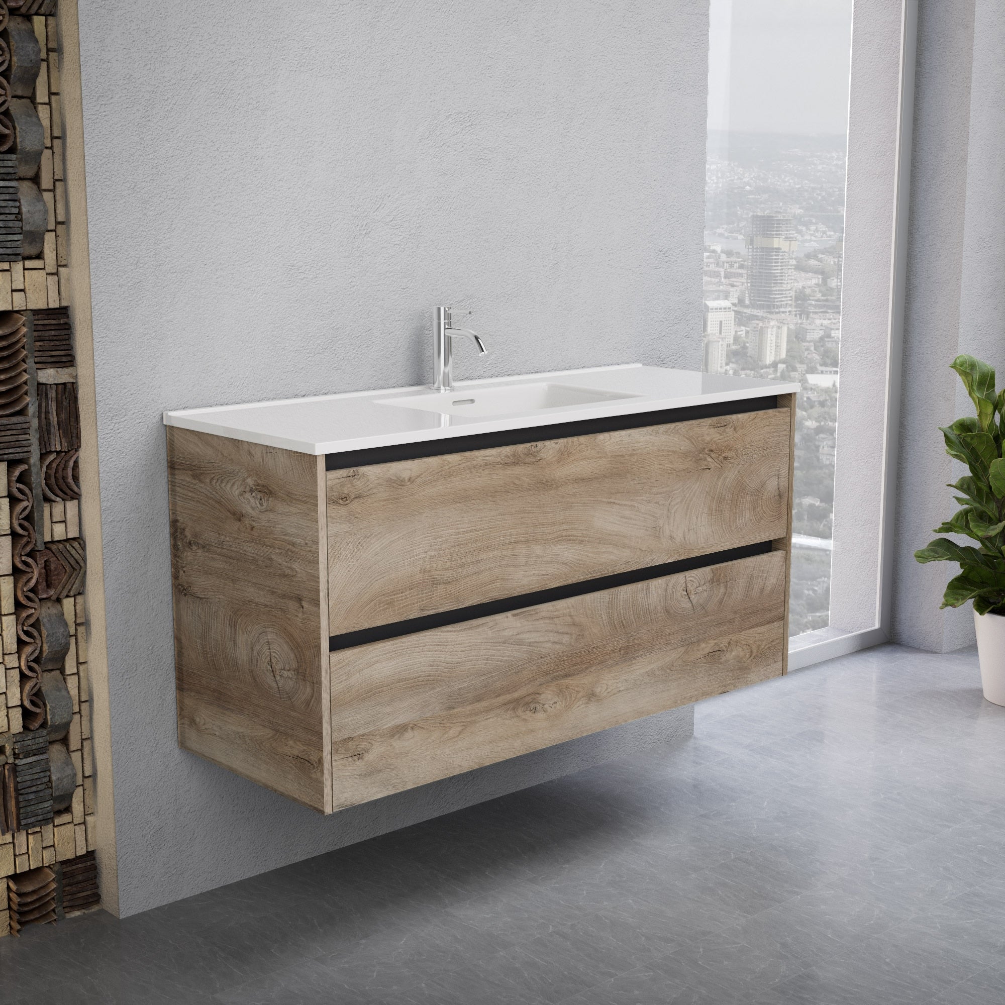 Inda - Mobile bagno L.120 con lavabo lucido / Rovere naturale 2 cassetti - Smeraldo