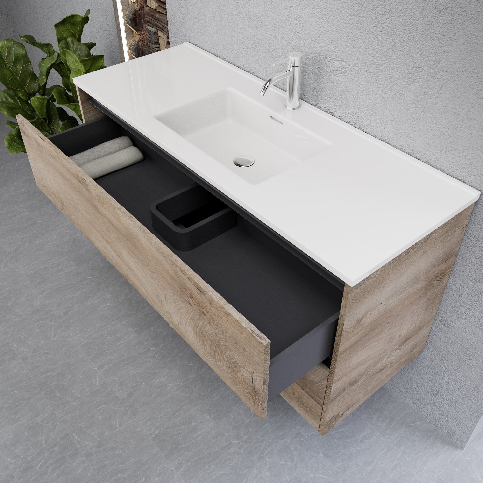 Inda - Mobile bagno L.120 con lavabo lucido / Rovere naturale 2 cassetti - Smeraldo