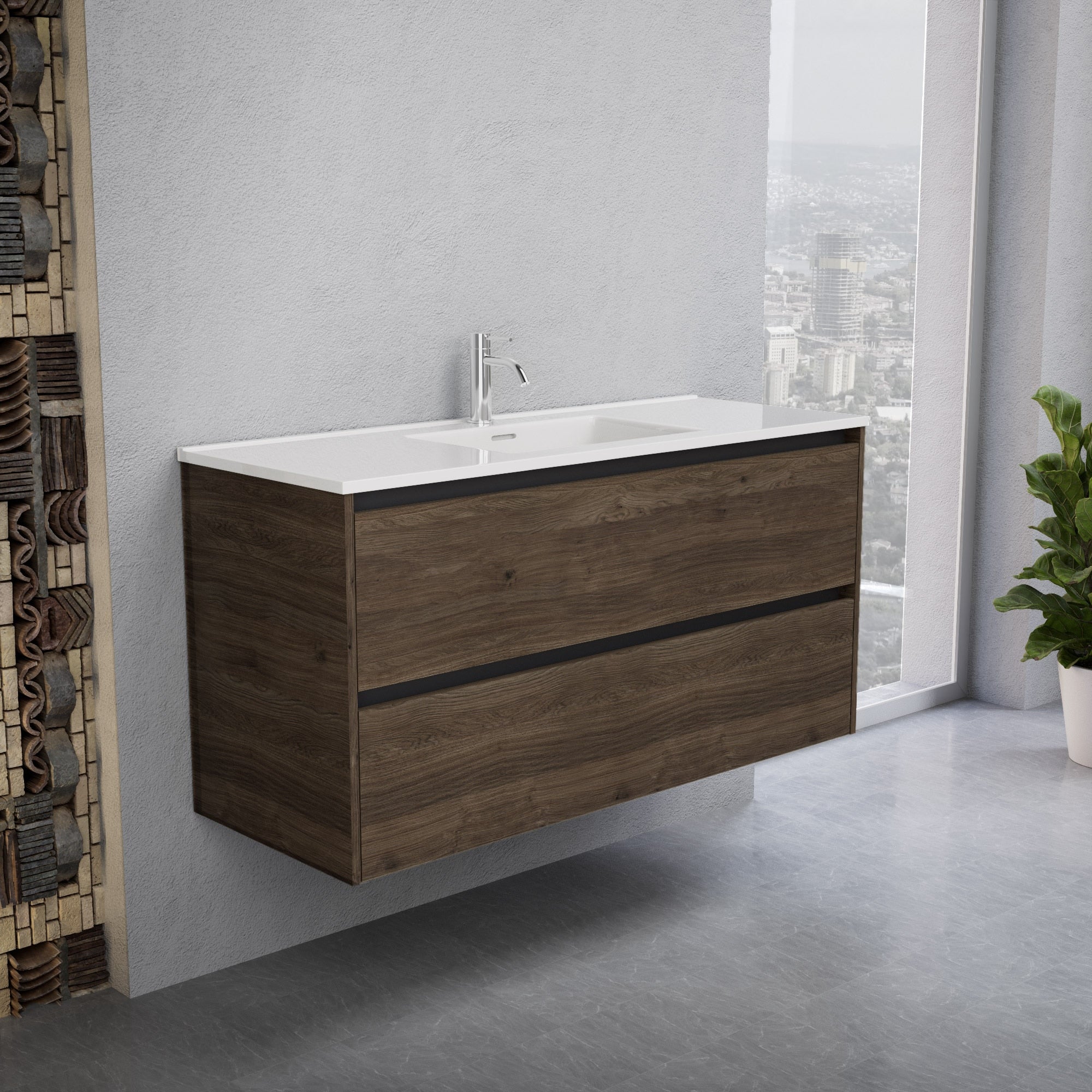 Inda - Mobile bagno L.120 con lavabo lucido / Rovere castano 2 cassetti - Smeraldo