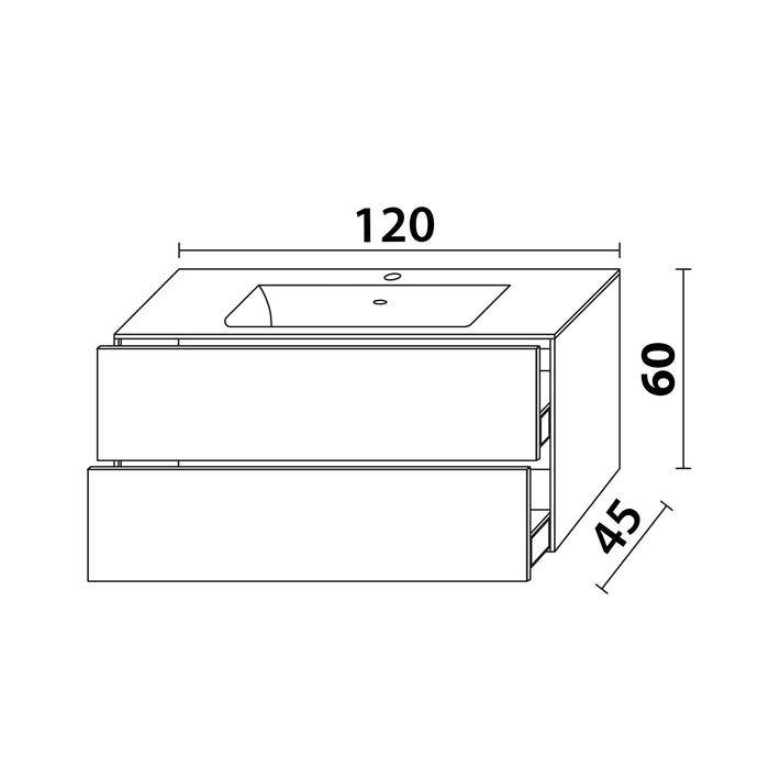 Inda - Mobile bagno L.120 con lavabo opaco / Bianco opaco 2 cassetti - Smeraldo
