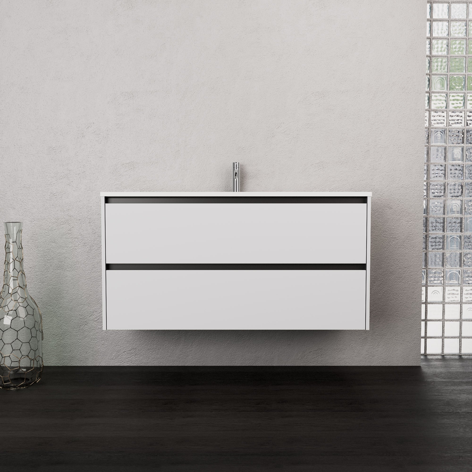 Inda - Mobile bagno L.120 con lavabo opaco / Bianco opaco 2 cassetti - Smeraldo