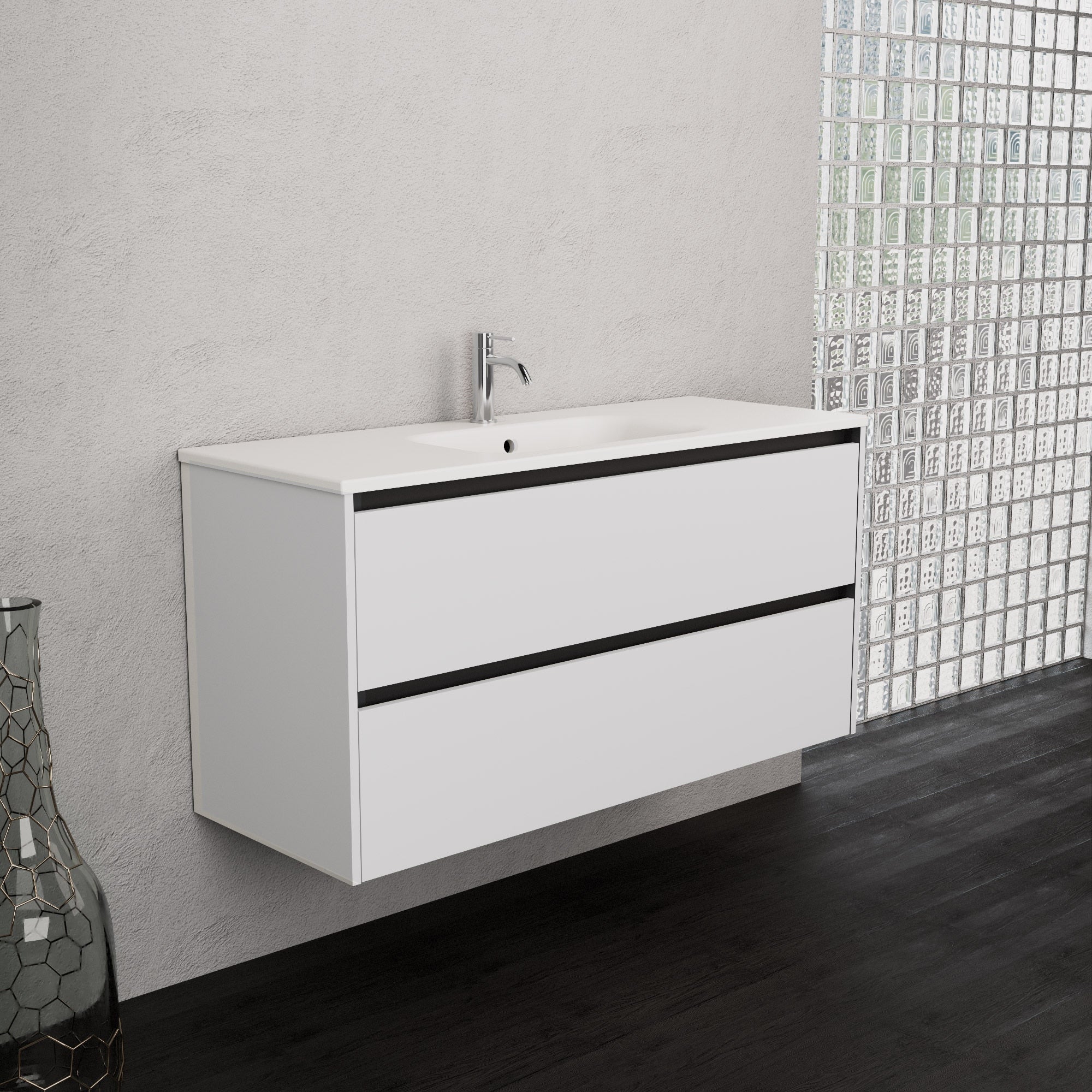 Inda - Mobile bagno L.120 con lavabo opaco / Bianco opaco 2 cassetti - Smeraldo