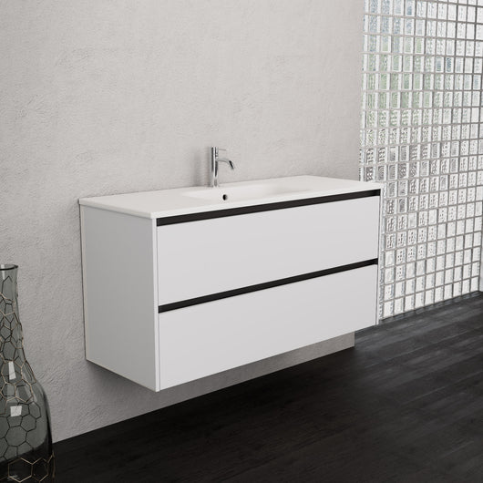 Inda - Mobile bagno L.120 con lavabo opaco / Bianco opaco 2 cassetti - Smeraldo