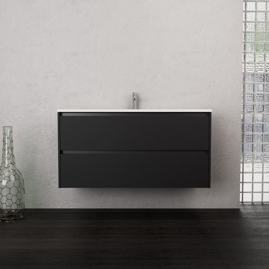 Inda - Mobile bagno L.120 con lavabo opaco / Nero opaco 2 cassetti - Smeraldo