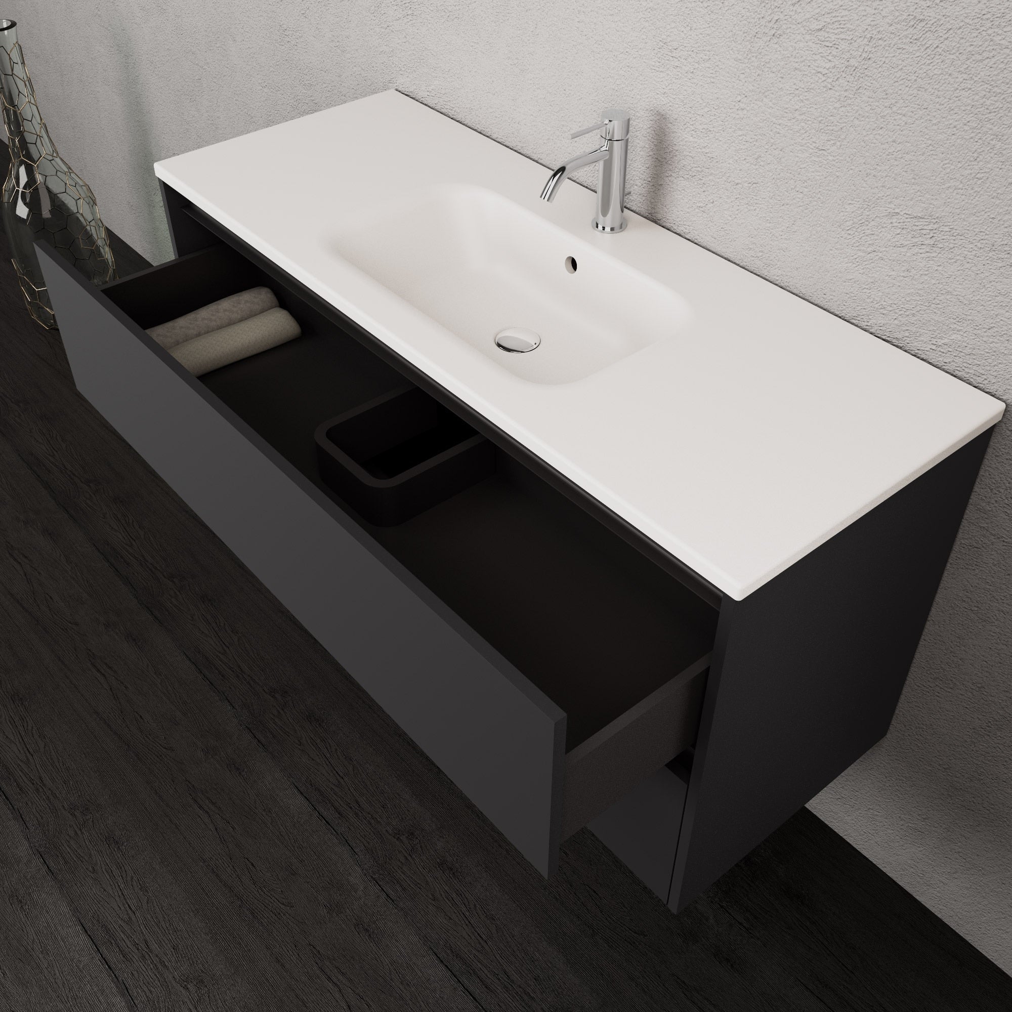Inda - Mobile bagno L.120 con lavabo opaco / Nero opaco 2 cassetti - Smeraldo