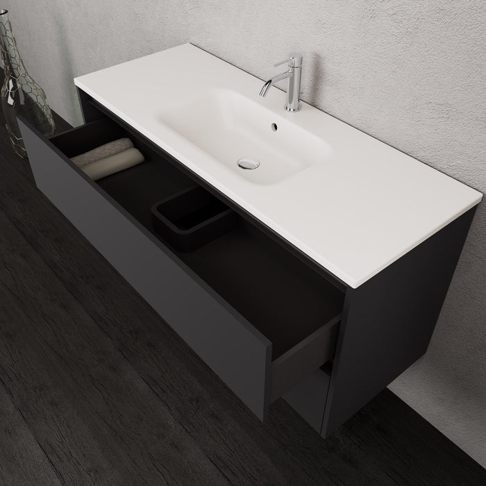 Inda - Mobile bagno L.120 con lavabo opaco / Nero opaco 2 cassetti - Smeraldo