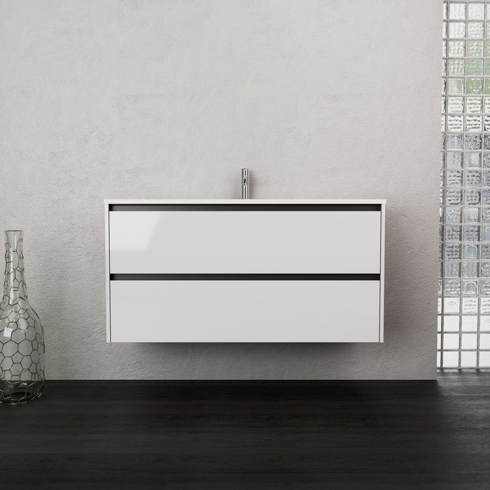 Inda - Mobile bagno L.120 con lavabo opaco / Bianco lucido 2 cassetti - Smeraldo