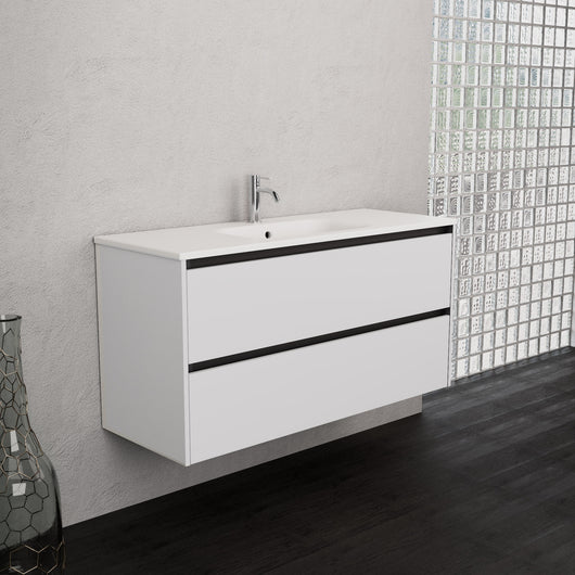 Inda - Mobile bagno L.120 con lavabo opaco / Bianco lucido 2 cassetti - Smeraldo
