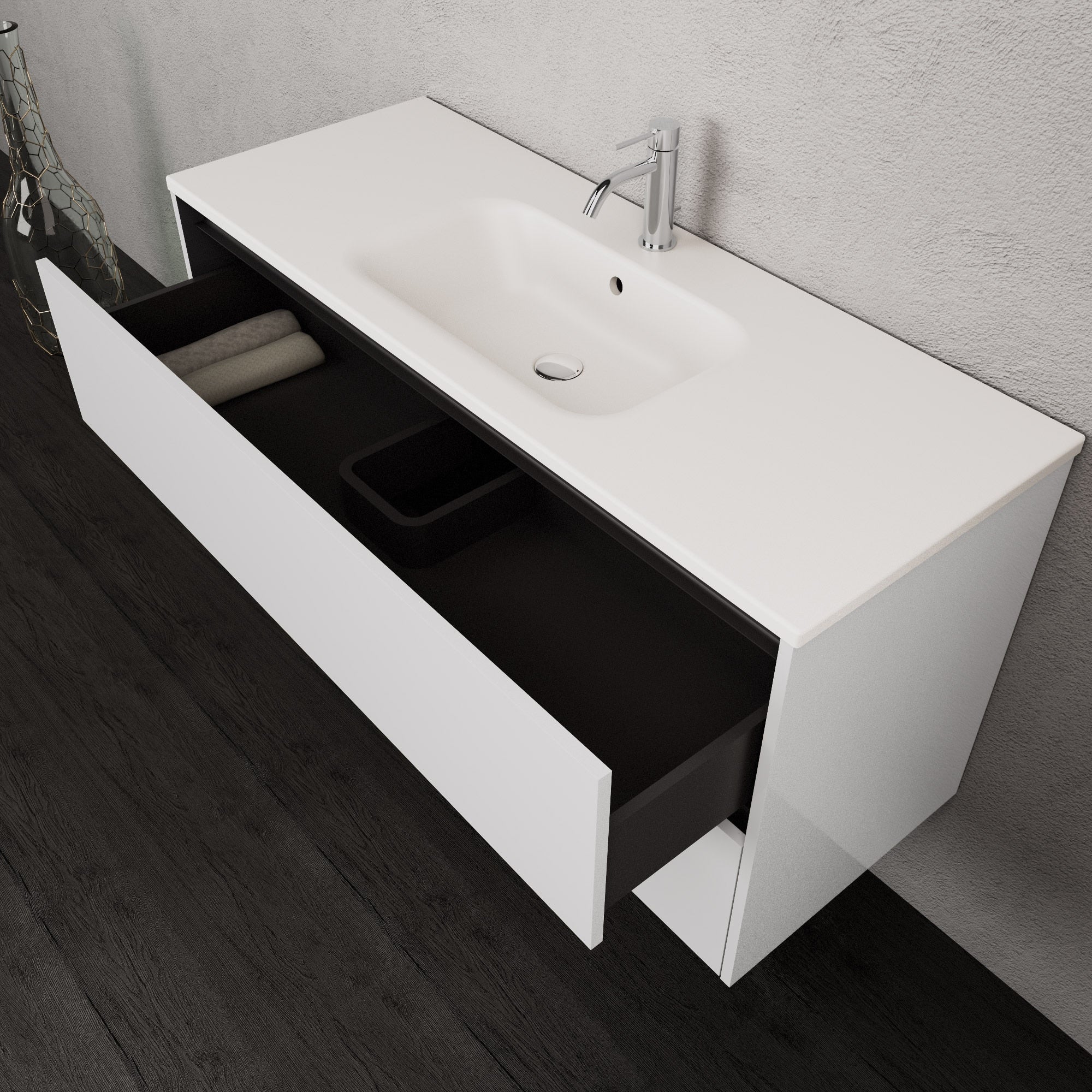 Inda - Mobile bagno L.120 con lavabo opaco / Bianco lucido 2 cassetti - Smeraldo