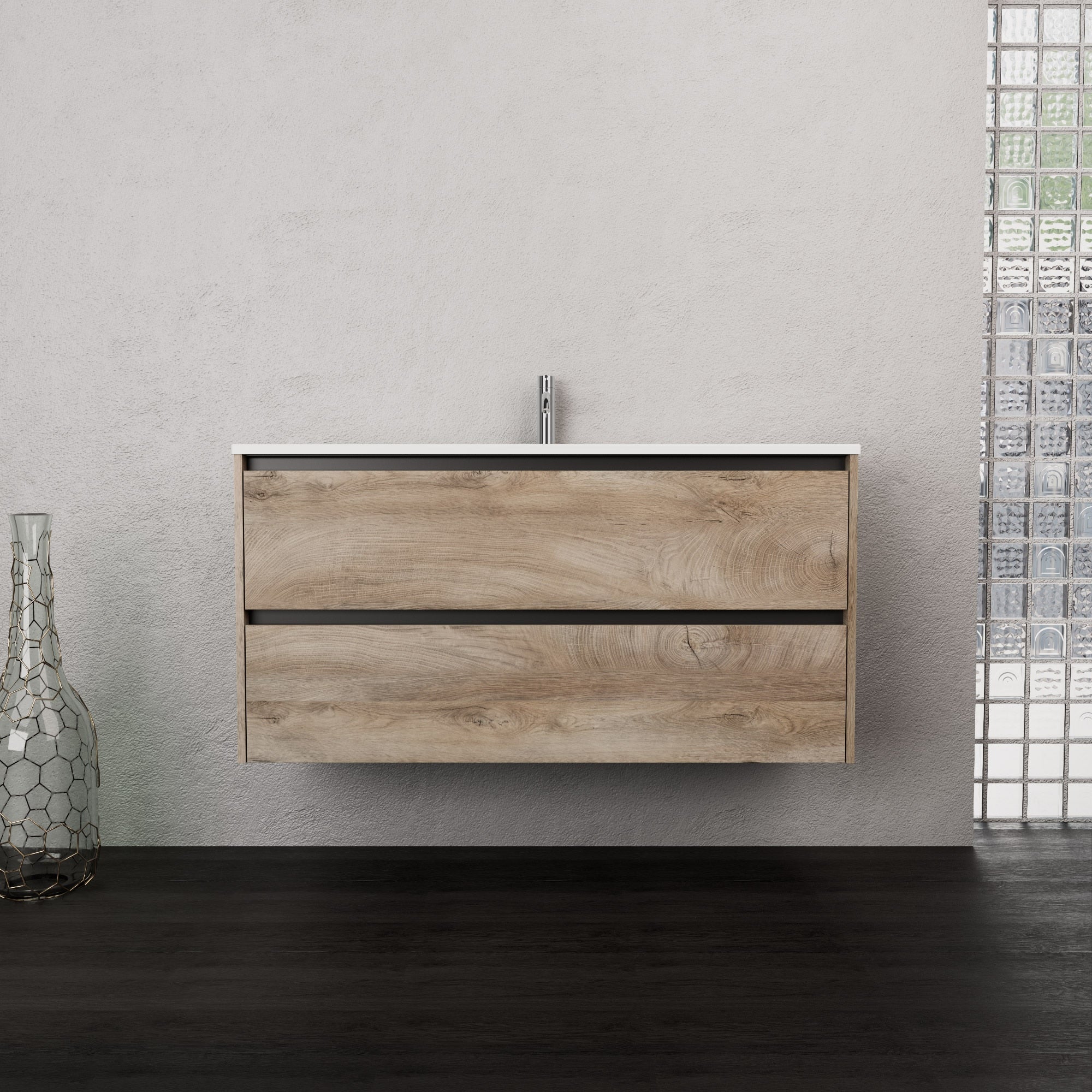 Inda - Mobile bagno L.120 con lavabo opaco / Rovere naturale 2 cassetti - Smeraldo