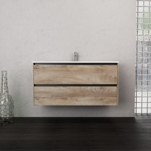 Inda - Mobile bagno L.120 con lavabo opaco / Rovere naturale 2 cassetti - Smeraldo