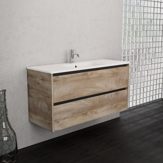 Inda - Mobile bagno L.120 con lavabo opaco / Rovere naturale 2 cassetti - Smeraldo