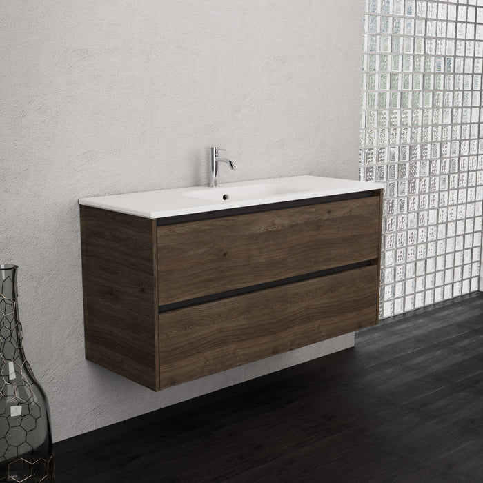 Inda - Mobile bagno L.120 con lavabo opaco / Rovere castano 2 cassetti - Smeraldo
