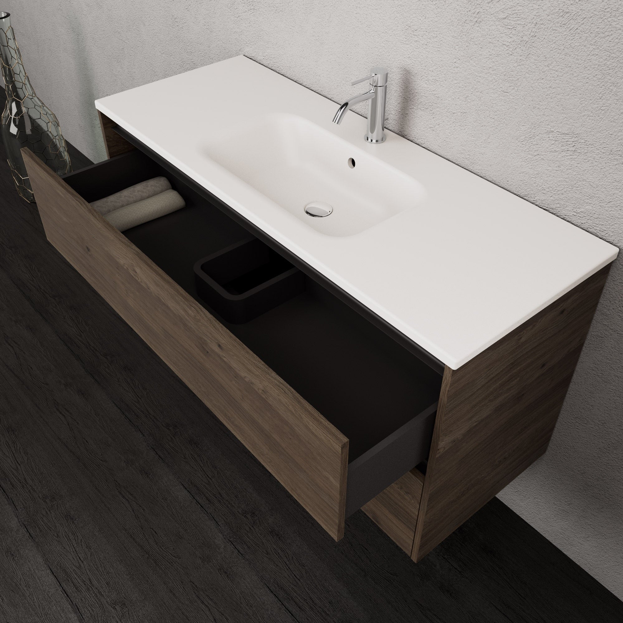 Inda - Mobile bagno L.120 con lavabo opaco / Rovere castano 2 cassetti - Smeraldo