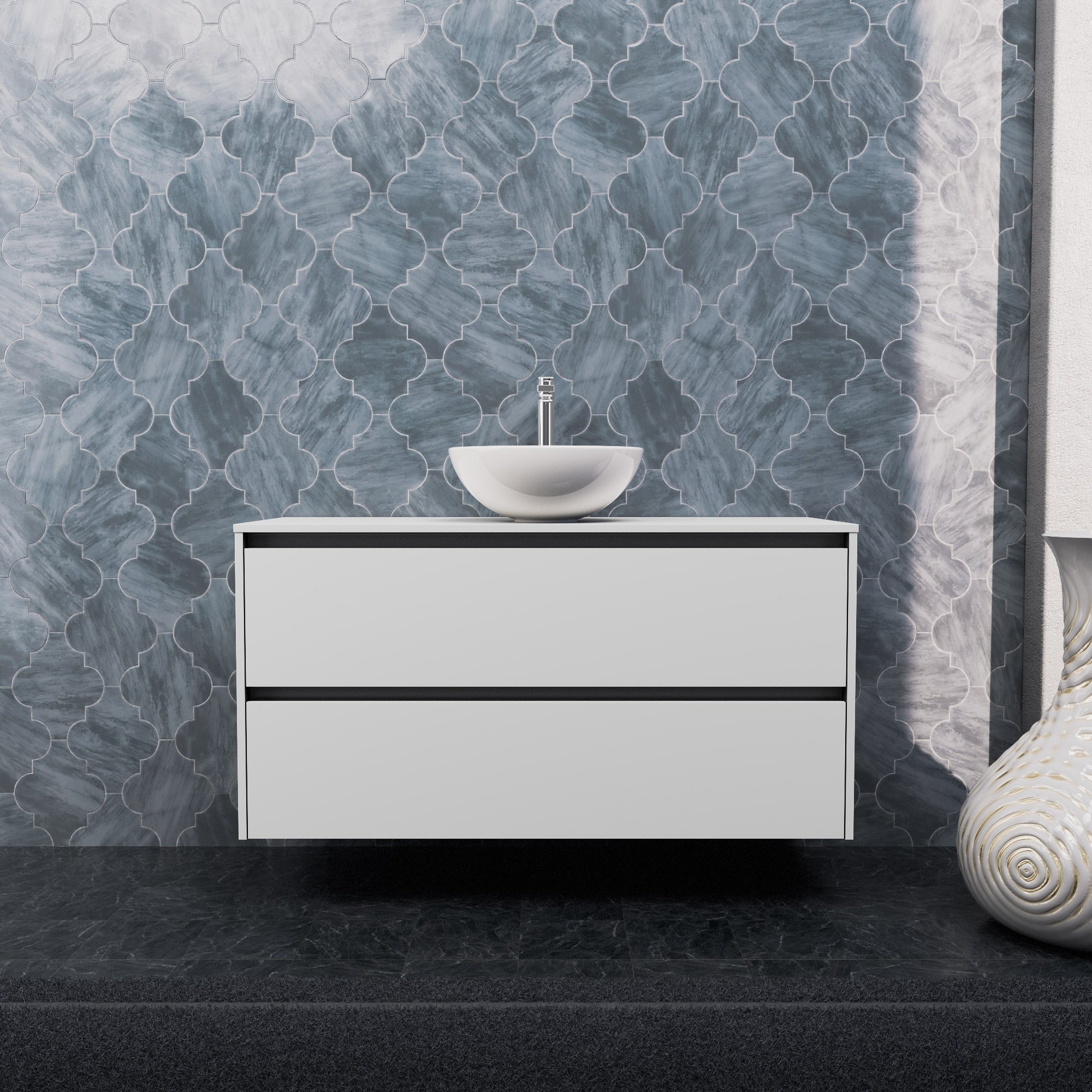 Inda - Mobile bagno L.120 con lavabo in appoggio / Bianco opaco 2 cassetti - Smeraldo