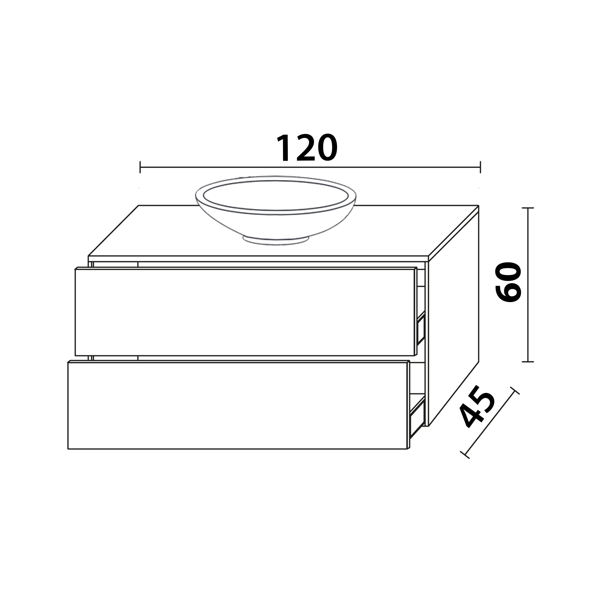 Inda - Mobile bagno L.120 con lavabo in appoggio / Nero opaco 2 cassetti - Smeraldo