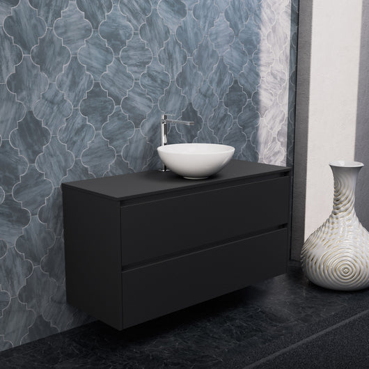 Inda - Mobile bagno L.120 con lavabo in appoggio / Nero opaco 2 cassetti - Smeraldo