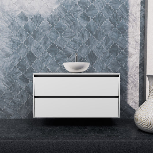 Inda - Mobile bagno L.120 con lavabo in appoggio / Bianco lucido 2 cassetti - Smeraldo